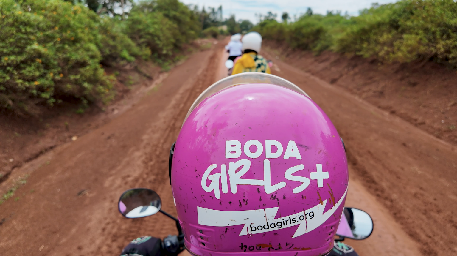 Boda Girls riders on a dusty road in Siaya County, Kenya, February 28, 2026. /CGTN Africa