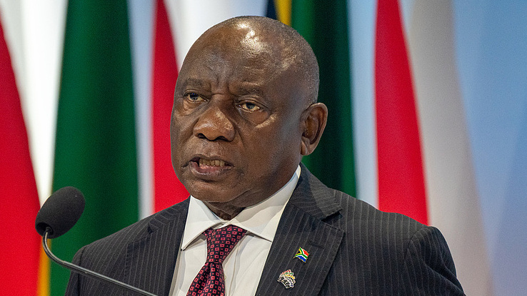 South African President Cyril Ramaphosa speaks at the South Africa Investment Conference in Johannesburg, South Africa, on Tuesday, 31 March 2026. /CFP