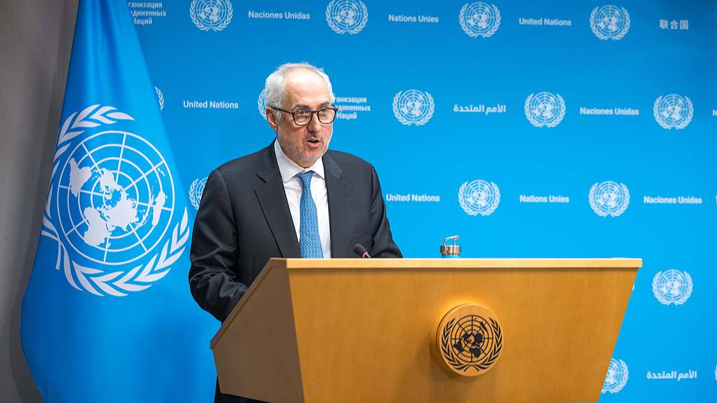 Stephane Dujarric, spokesperson for the Secretary-General of the United Nations, speaks at a press conference at the UN headquarters in New York, March 2, 2026. /CFP