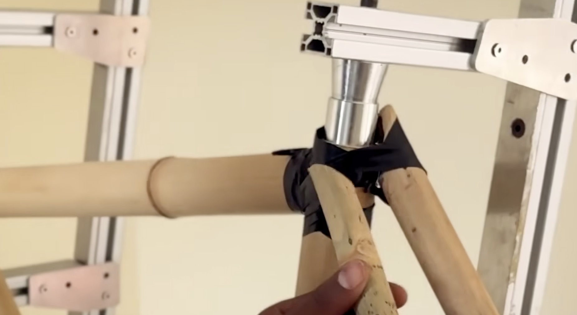 Bamboo components are joined together to form a bicycle frame in Nairobi, Kenya, on January 23, 2026. /Kiruri Murangi