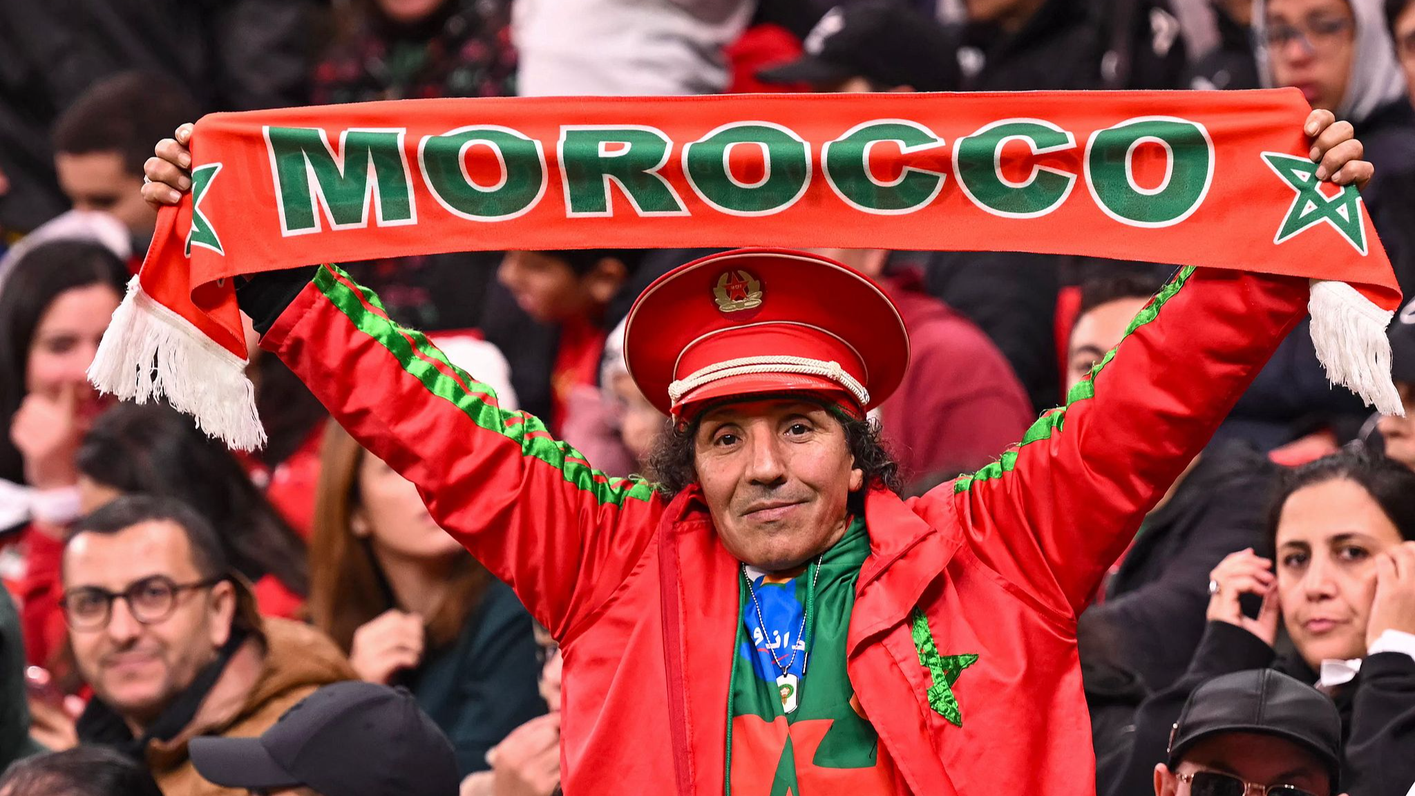 A Morocco's supporter cheers prior the Africa Cup of Nations (CAN) group A football match between Morocco and Comoros at Prince Moulay Abdellah Stadium in Rabat, December 21, 2025. /CFP