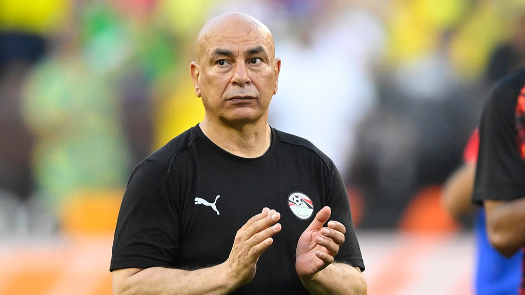 Egypt head coach Hossam Hassan reacts after an international friendly soccer match against Brazil in Cleveland, Saturday, June 6, 2026. /CFP