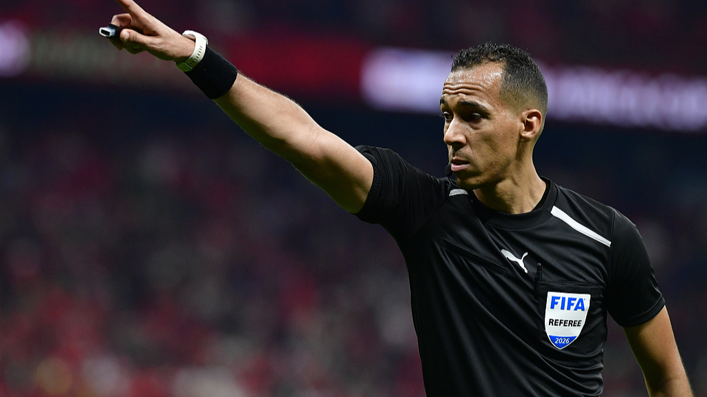 Referee Dahane Beida gestures during the CAF Africa Cup of Nations 2025, quarter final match between Cameroon and Morocco in Rabat, Morocco, 09 January 2026. /CFP