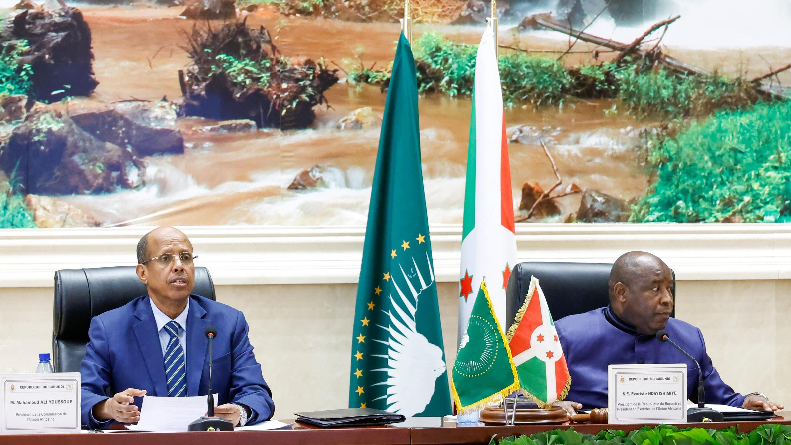 The Burundian President and current African Union (AU) Chair, Évariste Ndayishimiye (R) and the Chairperson of the AU Commission, Mahamoud Ali Youssouf, on June 17, 2026. /African Union