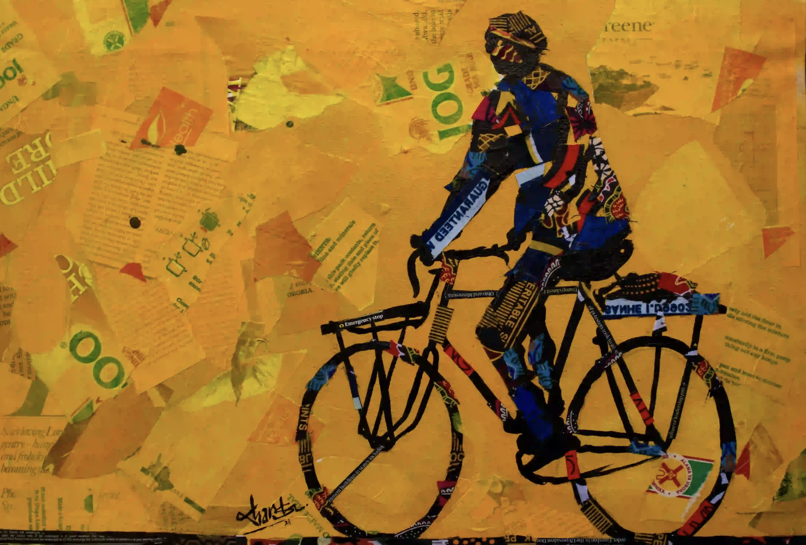 Cyclist artwork by Cyprian Kiswili, crafted from recycled African fabrics in Nairobi, Kenya, March 26, 2025. /Cyprian Kiswili