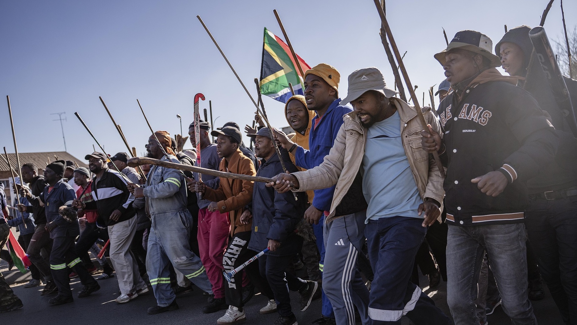 People gather for an anti-immigrant demonstration calling on the government to deport irregular immigrants in Benoni, east of Johannesburg, South Africa, on June 5, 2026. /CFP