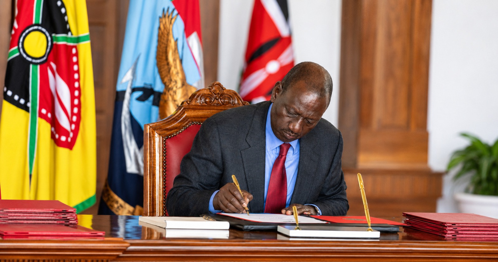 A photo posted on X by Kenyan President William Ruto shows him signing the Central Bank of Kenya (Amendment) Bill. /@WilliamsRuto