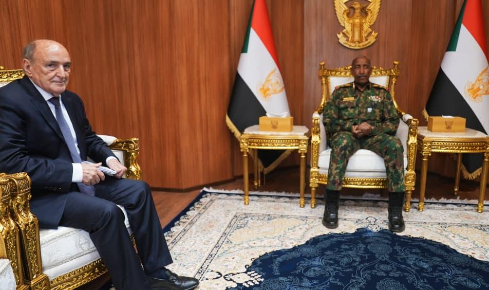 Chairman of Sudan's Transitional Sovereign Council, Abdel Fattah al-Burhan (right) received theAfrican Union Commission Chairperson's Special Representative for Sudan, Ambassador Mohamed Belaiche, in Khartoum, Sudan, to discuss the political and security situation, July 8, 2026. /AfricanUnion/X
