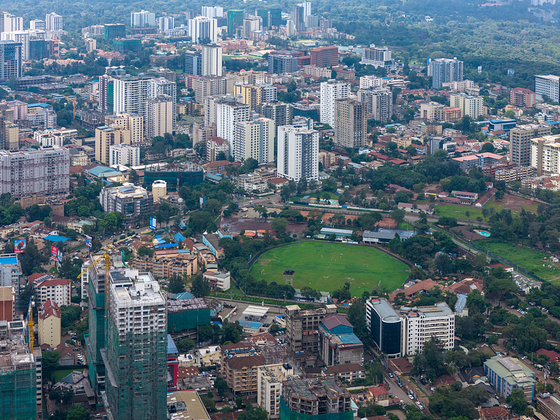 An aerial view of the city skyline in Nairobi, Kenya, showcases the city's modern architecture, roads, and suburban natural landscape, May 17, 2026. /VCG