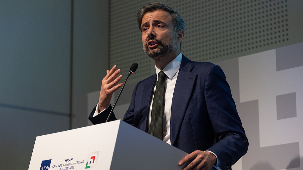Alvaro Lario, president of the International Fund for Agricultural Development, delivers a speech while attending a panel during the Asian Development Bank's 58th annual meeting in Milan, Italy, May 6, 2025. /CFP 