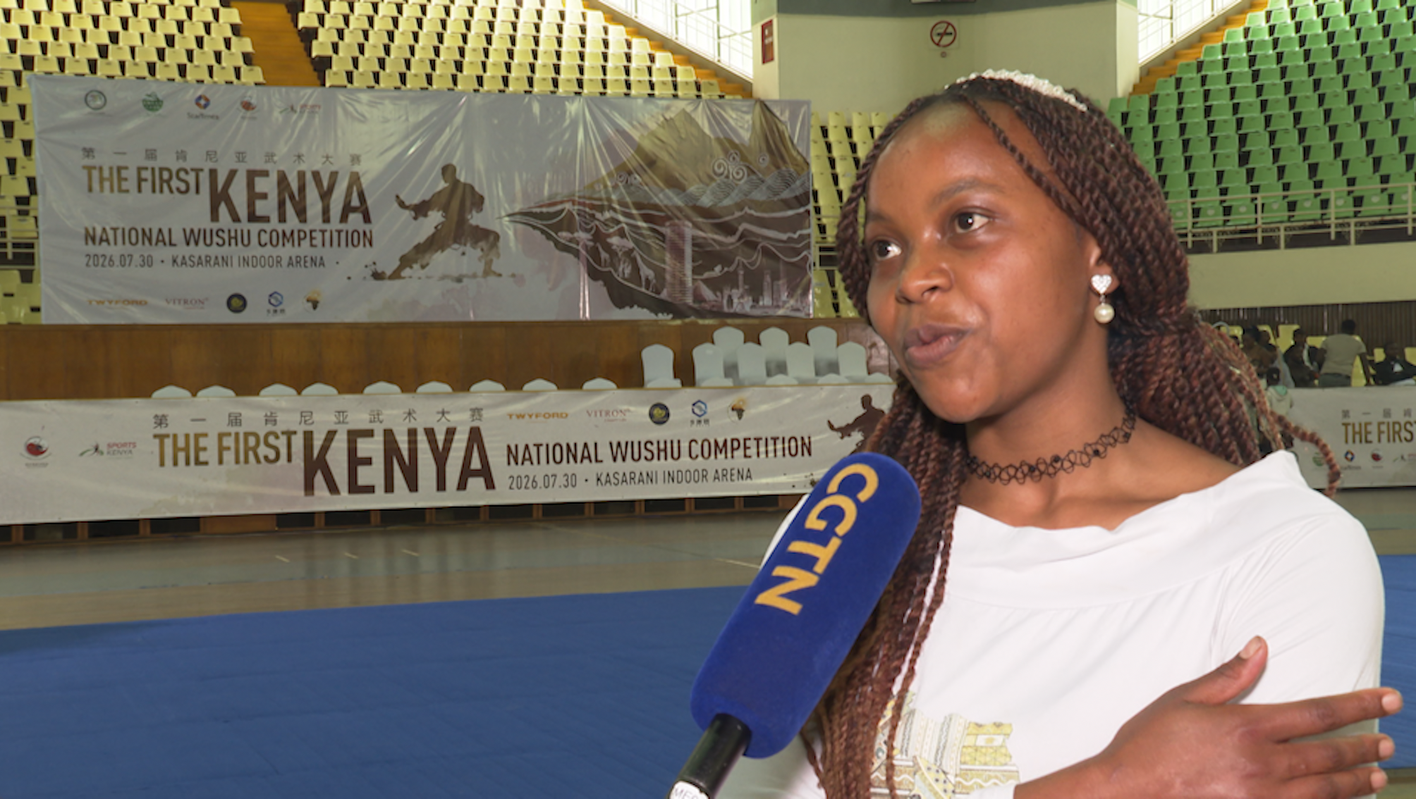 Wushu player Veronica Wambui during the first Kenya National Wushu competition at Kasarani Gymnasium, Nairobi, Kenya, July 30, 2026. /CGTN Africa