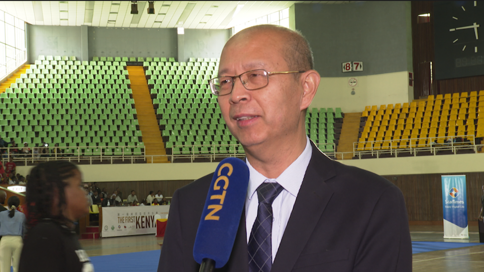 Professor Xiaodong Zhou, Director of the Confucius Institute at Kenyatta University, during the first Kenya National Wushu competition at Kasarani Gymnasium, Nairobi, Kenya, July 30, 2026. /CGTN Africa