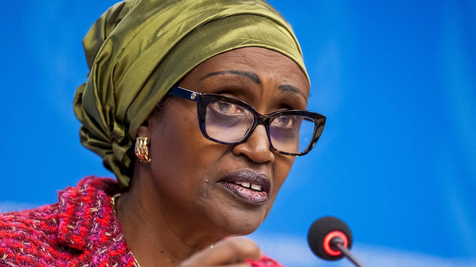 UNAIDS Executive Director Winnie Byanyima speaks during a press conference at the United Nations offices in Geneva, discussing the impact of US budget cuts on the global HIV response, Monday, March 24, 2025. /CFP