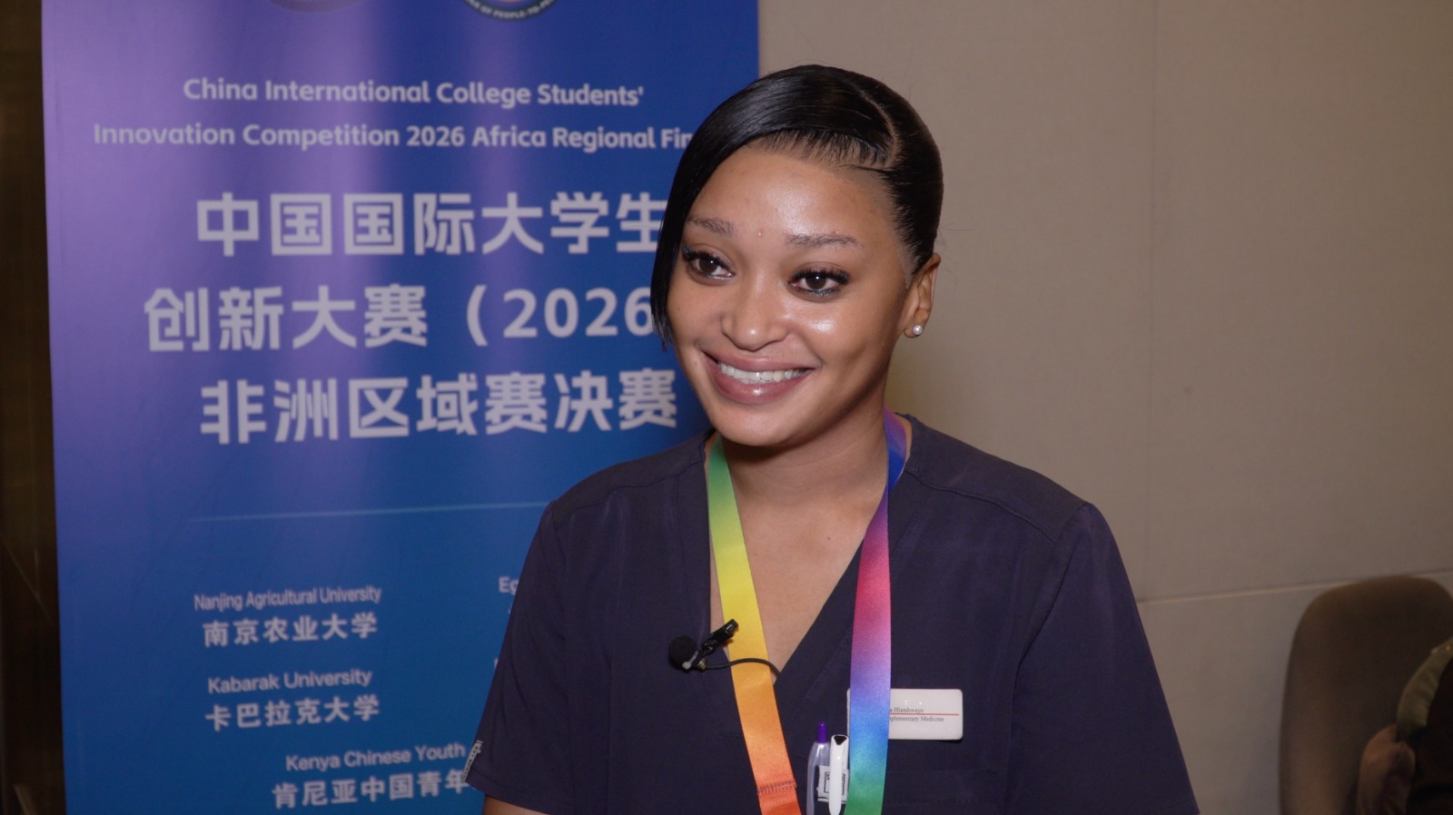 Elina Hlatshwayo, a student at Johannesburg University where she's studying traditional Chinese medicine, during the China International College Students' Innovation Competition in Nairobi, Kenya, July 28, 2026. /CGTN Africa