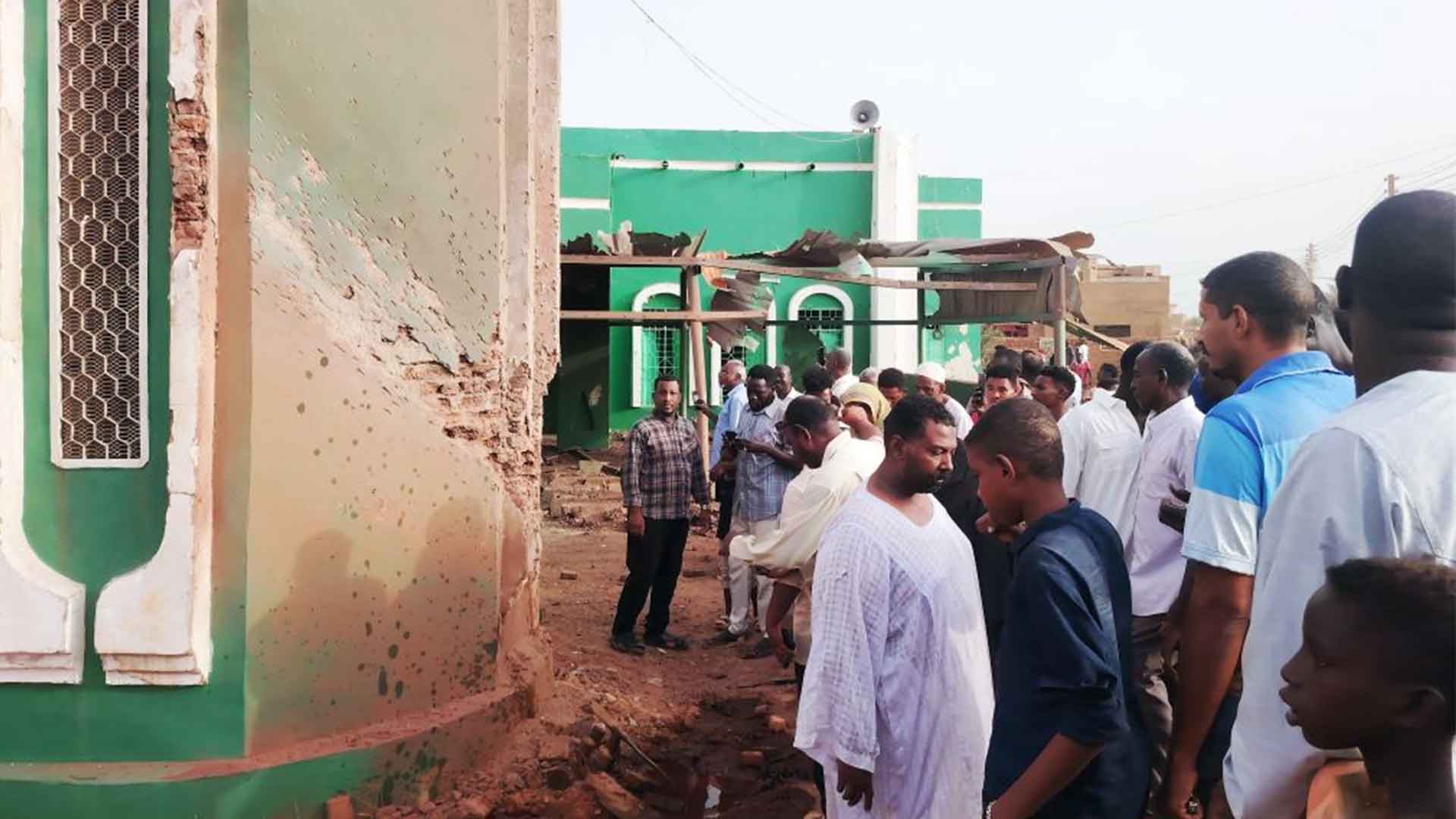Residents inspect a mosque damaged in a drone attack in Al-Droshab, north of Sudan's capital Khartoum, Sudan, Aug. 12, 2026. /Xinhua