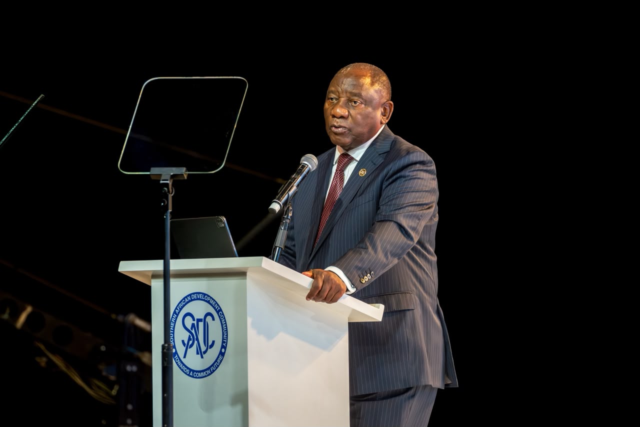South African President Cyril Ramaphosa addressing leaders from the 16-member Southern African Development Community (SADC) at a summit in Durban, South Africa, August 17, 2026. /South African Presidency
