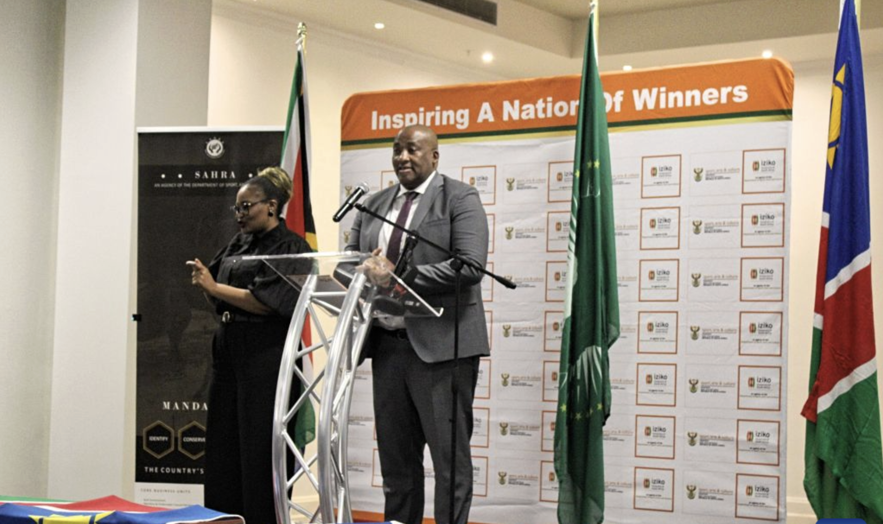South African Minister of Sport, Arts and Culture Gayton McKenzie (R) speaks during a repatriation ceremony at the Iziko South African Museum in Cape Town, South Africa, August 19, 2026. /Xinhua