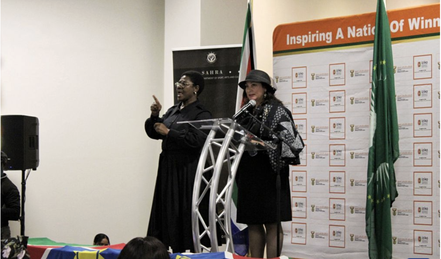 Namibia's Minister of Education, Innovation, Youth, Sports, Arts and Culture Sanet Steenkamp (R) speaks during a repatriation ceremony at the Iziko South African Museum in Cape Town, South Africa, August 19, 2026. /Xinhua