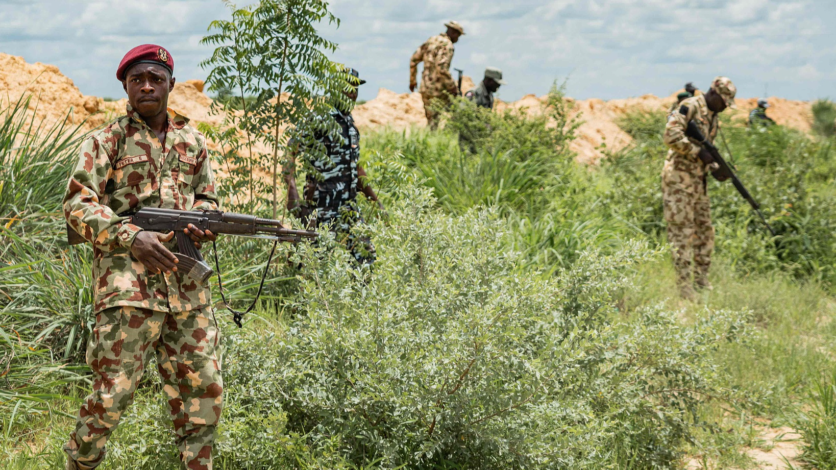 A joint task force of Nigerian police and military personnel conducted security drills at a forward operating base on the outskirts of Maiduguri, Nigeria, on July 29, 2026. /CFP