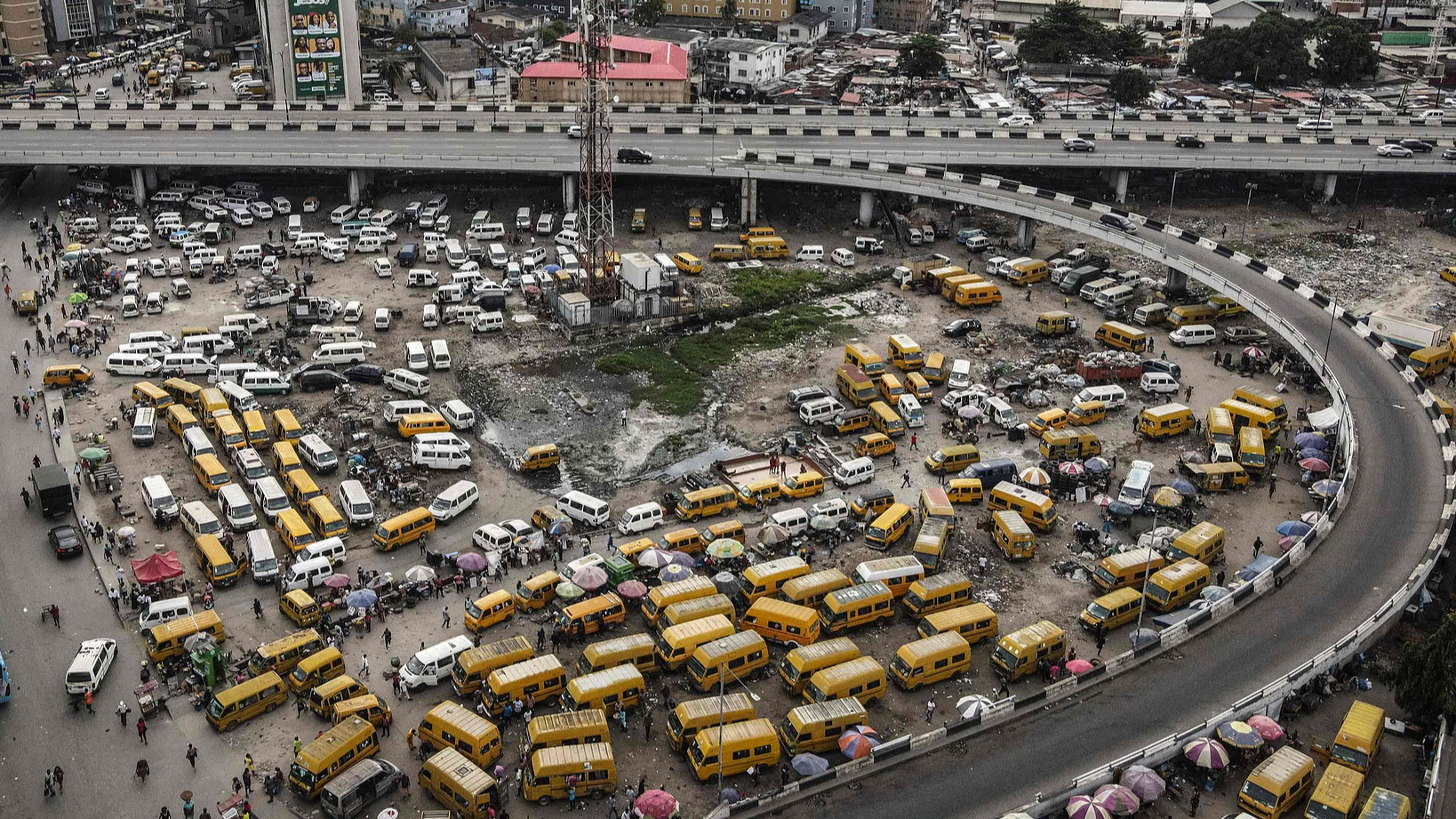 This aerial photograph shows the Obalende bus terminus in Lagos on September 24, 2024. /CFP