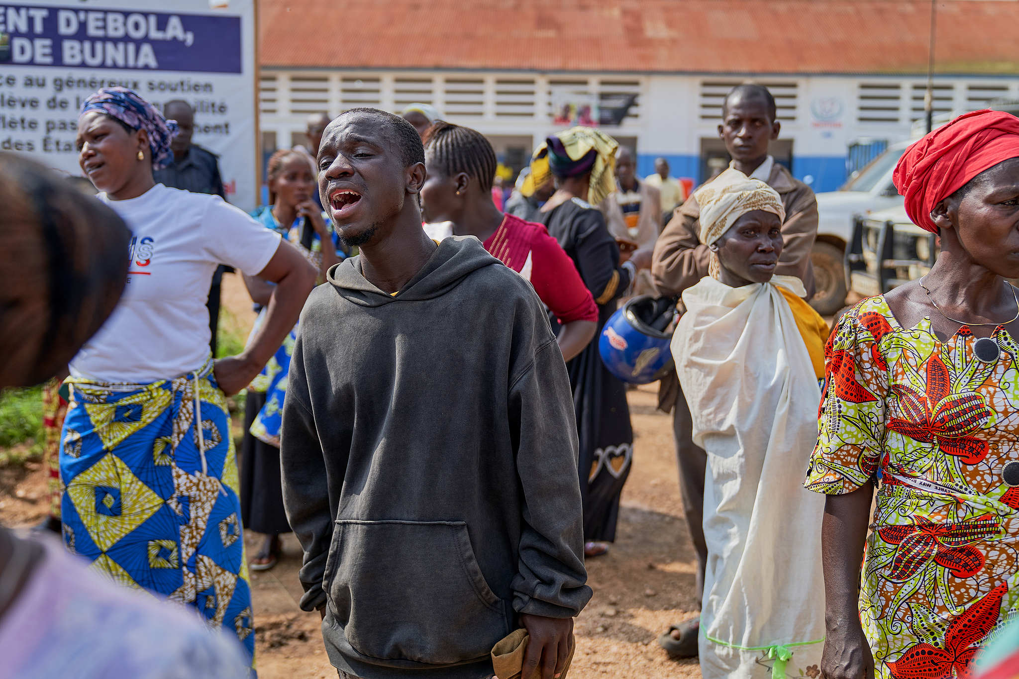 Relatives of Ebola patients react outside the Ebola treatment center of the General Hospital in Bunia, Ituri province, DR Congo, July 22 2026. /CFP