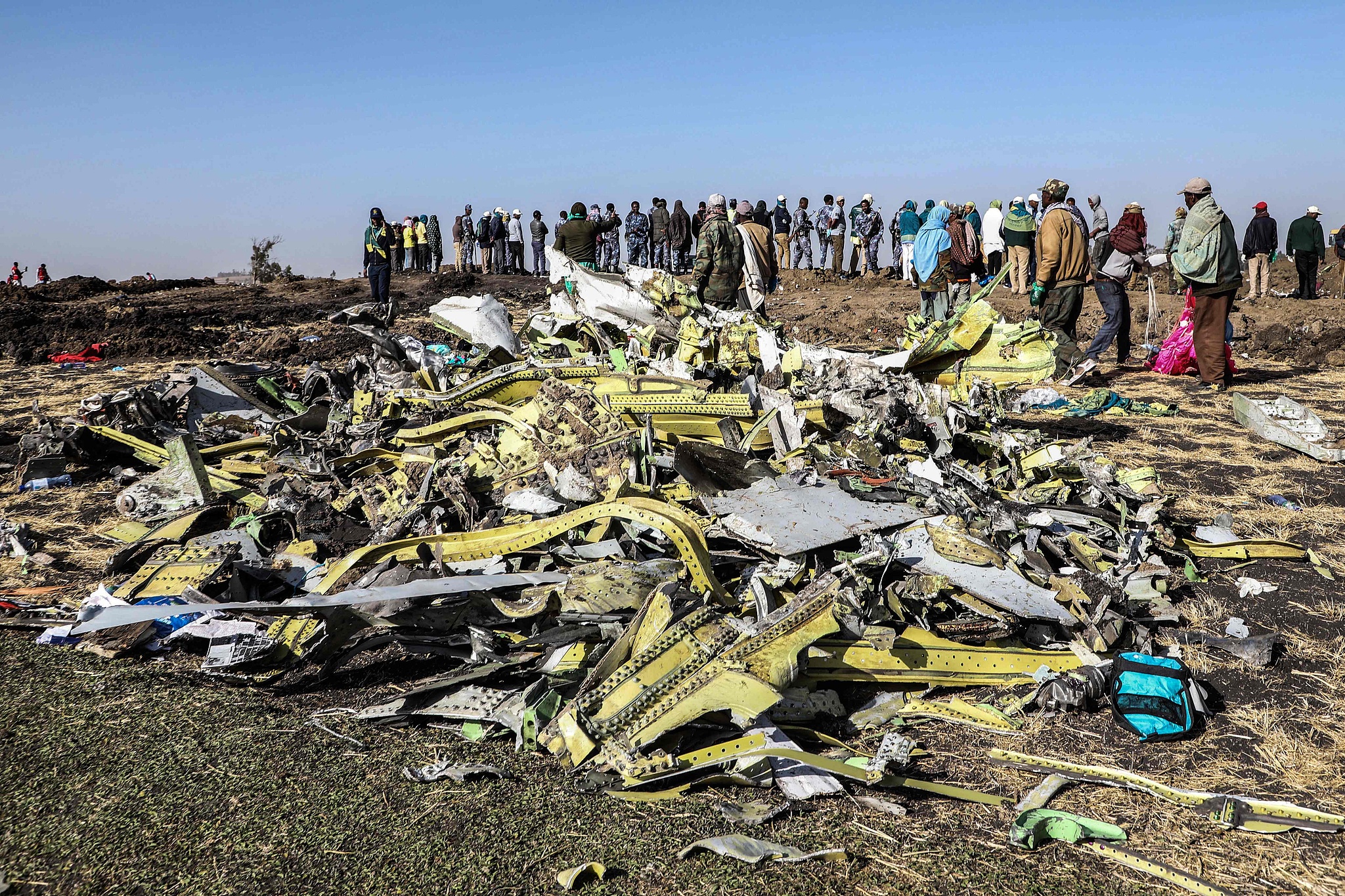  The wreckage of an Ethiopian Airlines passenger plane bound for Nairobi that crashed shortly after taking off from Addis Ababa, Ethiopia, killing all 149 passengers and 8 crew members on board, March 10, 2019. /CFP
