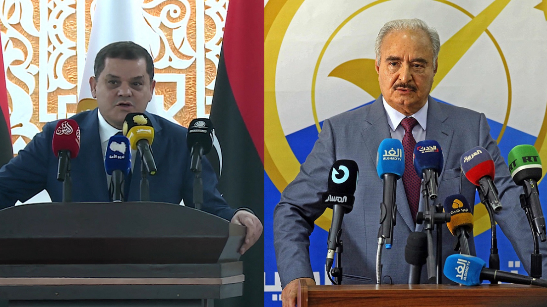 Prime Minister Abdul Hamid Dbeibah (left), and Libyan National Army leader Khalifa Haftar (right). /CFP