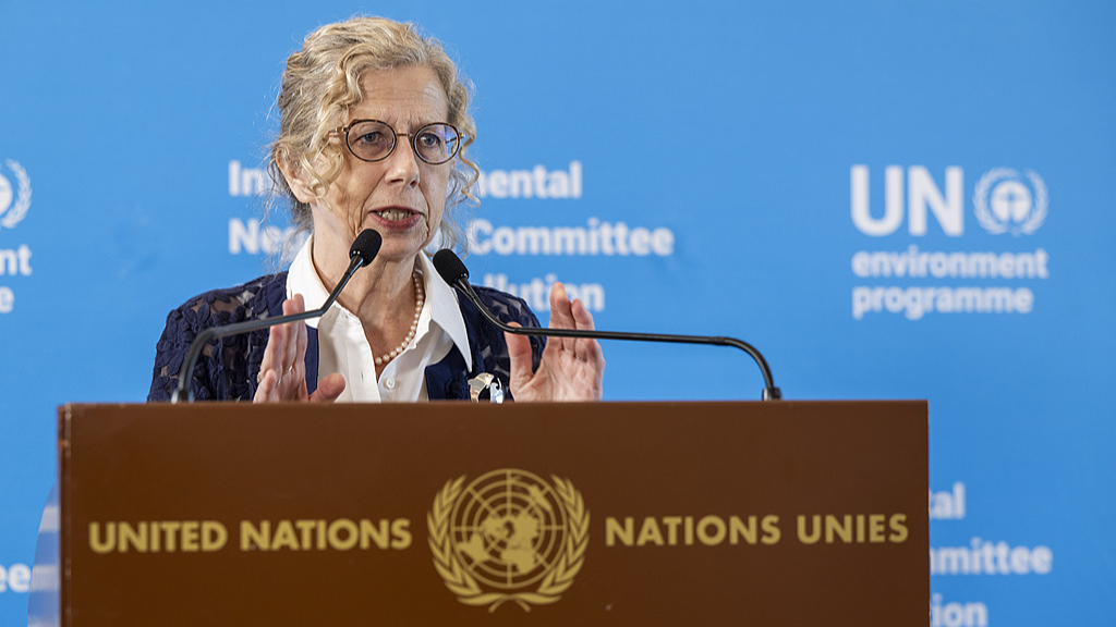 Inger Andersen, Executive Director of the United Nations Environment Programme, holds a press conference at the United Nations European headquarters in Geneva, Switzerland,  August 15, 2025. /CFP
