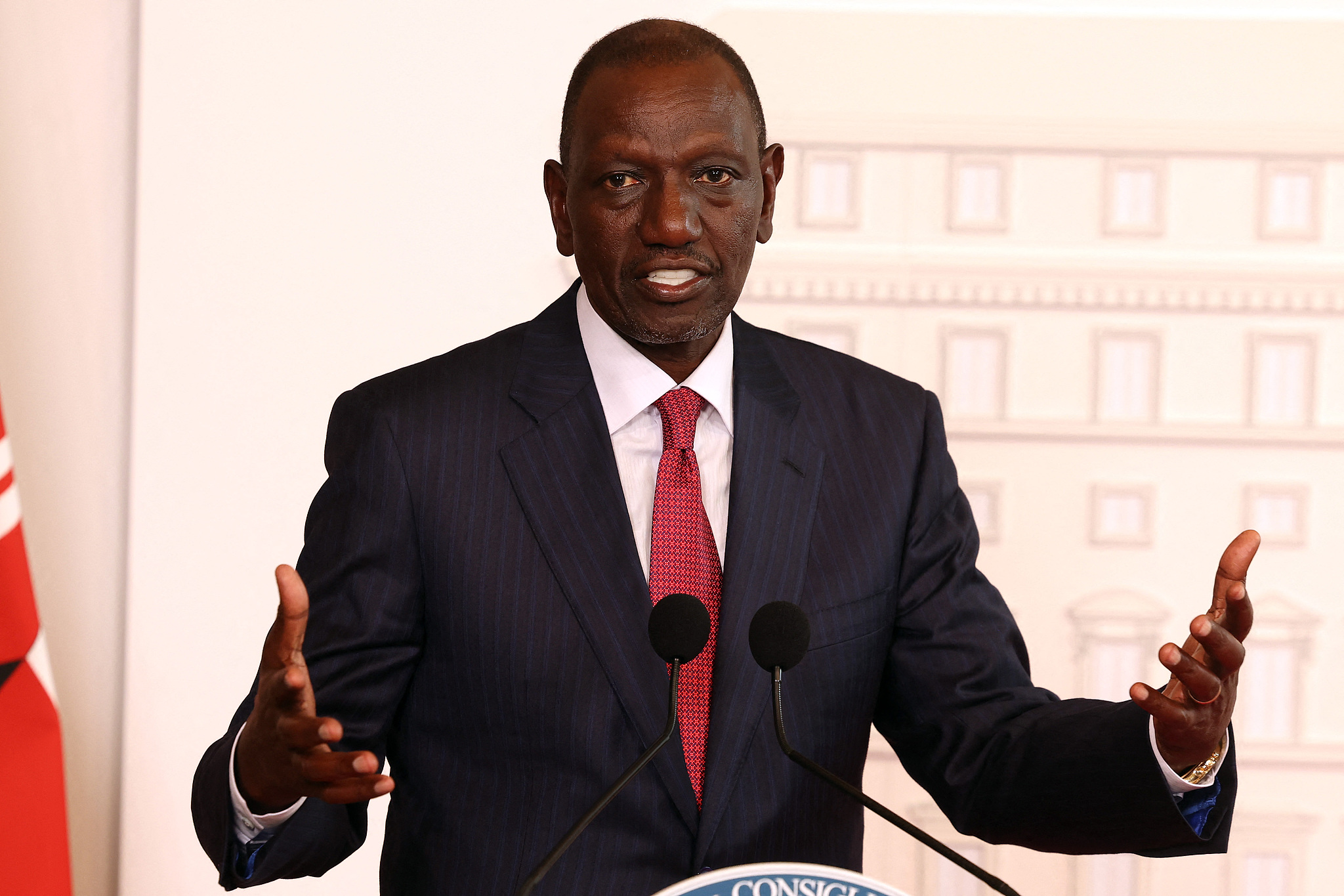 Kenyan President William Ruto speaks at a press conference in Rome, Italy, on April 20, 2026. /CFP