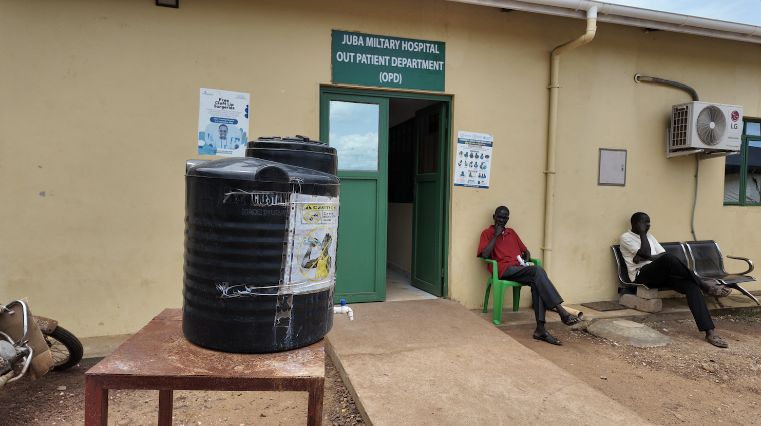 A handwashing station is seen outside the outpatient department at Juba Military Hospital in Juba, South Sudan, on August 21, 2026. /CGTN Africa's David Mbewa