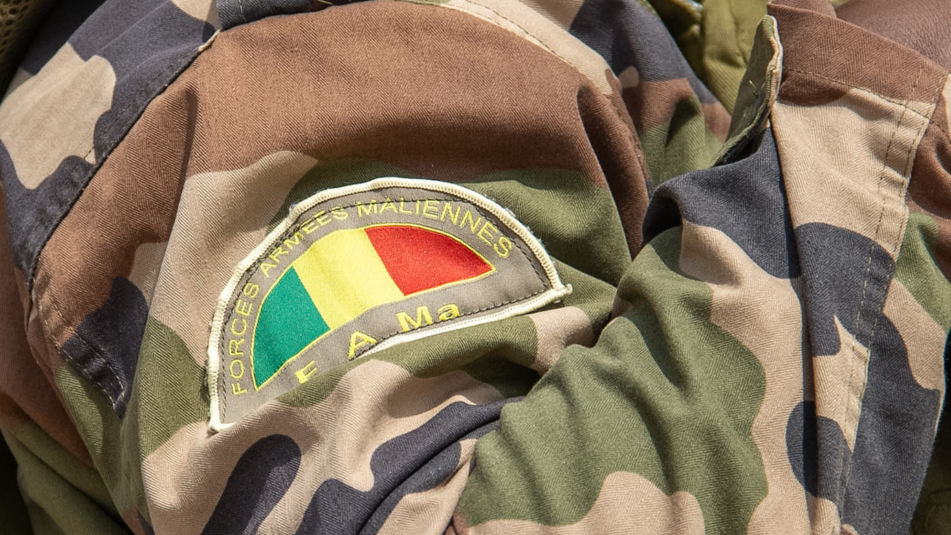 The insignia of the Malian Armed Forces appears in the footage during a meeting between members of the Tamuzok Association and Malian authorities, in Bamako, Mali, February 15, 2025. /CFP