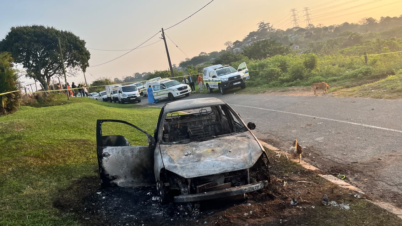 Police at the scene in KwaMakhutha, following a mass shooting that left 11 dead and three injured in KwaZulu-Natal, South Africa, September 23, 2026. /SA Police Service