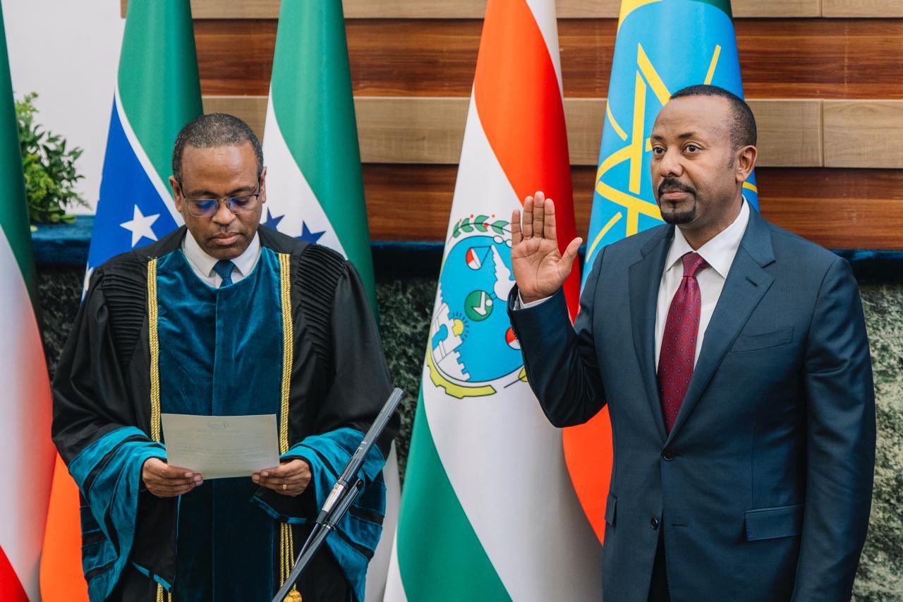 Ethiopian Prime Minister Abiy Ahmed takes the oath of office after being re-elected for a new five-year term as the House of Peoples’ Representatives convenes in Addis Ababa, October 5, 2026. /Office of the Prime Minister of Ethiopia