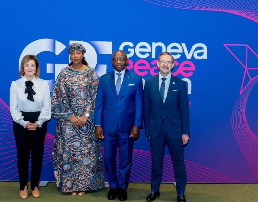 Sierra Leone President Dr. Julius Maada Bio during the inaugural Geneva Peace Forum, with his wife and other delegates during the event, October 12, 2026. /Sierra Leone Presidency