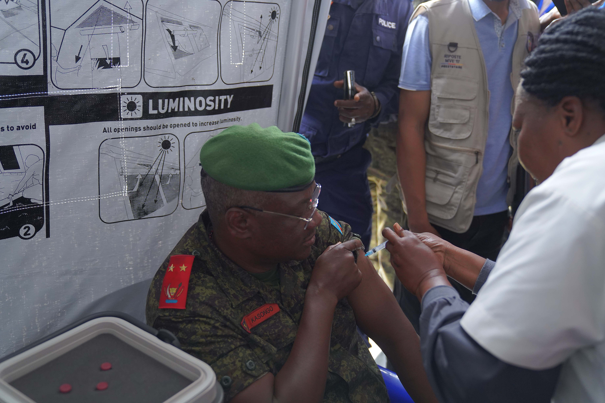 Governor of Ituri province Gaby Kasongo Mulumba receives the first dose of the Ervebo Ebola vaccine to encourage the population to do so, at an Ebola vaccination center in Bunia, Ituri province, Congo, September 19, 2026. /VCG