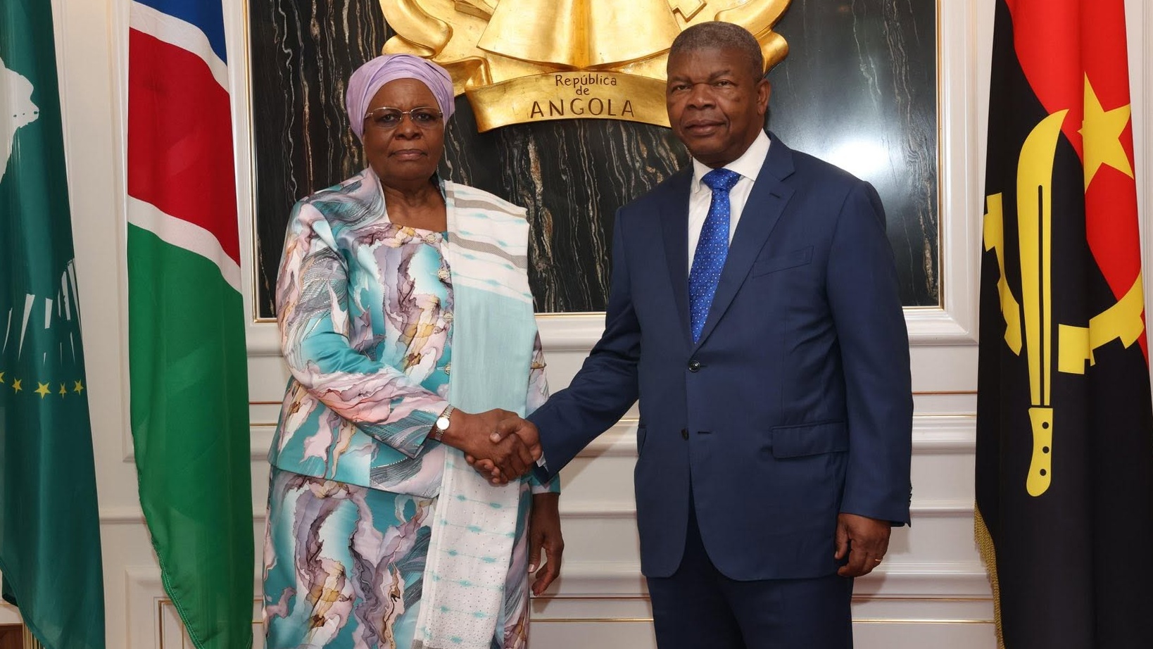 FILE: Namibian President Netumbo Nandi-Ndaitwah (left) meets Angolan President Joao Lourenco in Windhoek to discuss bilateral relations on May 9, 2025. /Namibian Presidency
