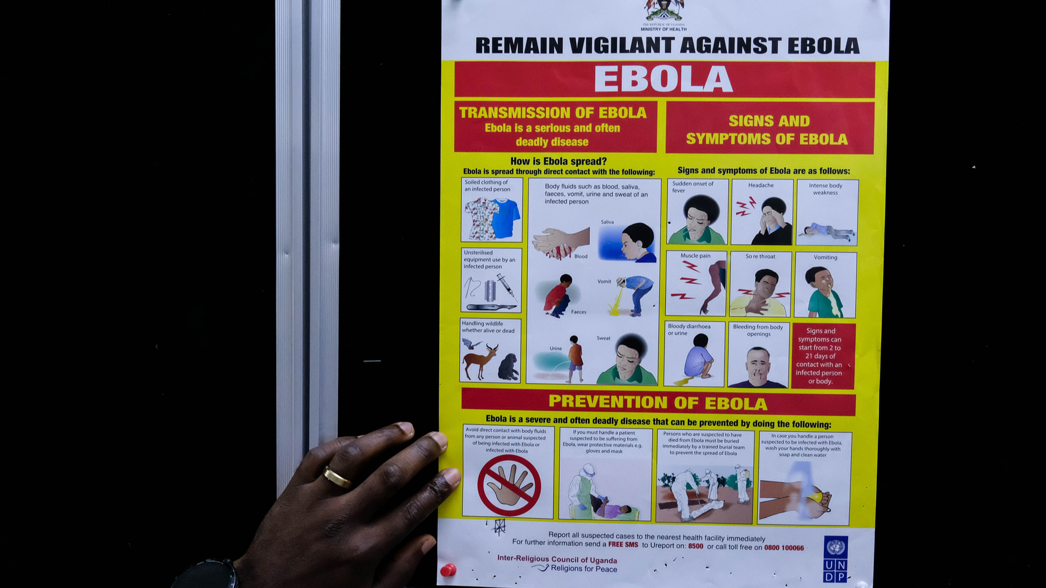 An Ebola awareness poster is displayed inside the Uganda Virus Research Institute in Entebbe, Uganda, May 26, 2026. /VCG