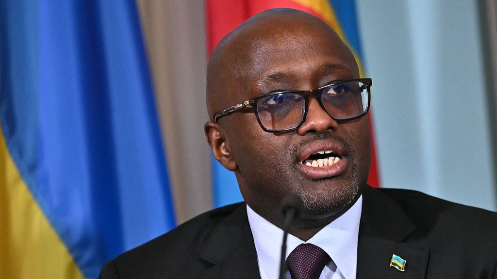 Rwandan Foreign Minister Olivier Nduhungirehe speaks during a peace agreement signing with DRC Foreign Minister Thérèse Kayikwamba Wagner, hosted by US Secretary of State Marco Rubio at the State Department in Washington, DC, on June 27, 2025. /VCG